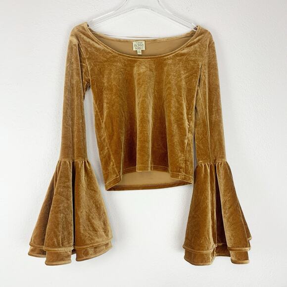 Torn By Ronny Kobo Shirt Womens Small Mimi‎ Sabrina Velvet Flare Sleeve Boho 70s - Picture 1 of 7